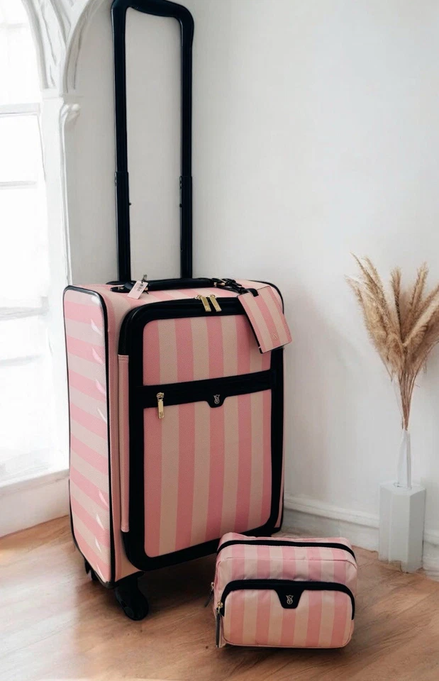 Victoria’s Secret Maleta de Equipaje de Mano, Estuche de Maquillaje Juego de Viaje a Rayas Foto 3 de 4