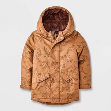Toddler Boys' Dino Printed Hooded Parka Jacket - Cat Jack Brown
