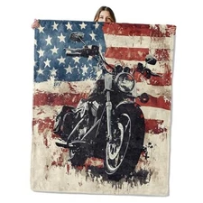 Throw Blanket for Girls Boys Kids Adults, 50x60 50"x60" Patriotic Motorcycle