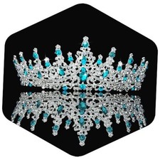 Crystal Crowns and Tiaras Headband for Women Birthday Party Silver  Sky Blue