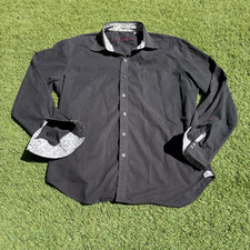 Robert Graham Button Down Shirt Paisley Long Sleeve Mens XL Flip Cuff Black