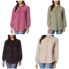 Briggs Waffle Women's Button-Up Shirt Jacket Shacket Black, Pink, Tan, S,M,L, XL