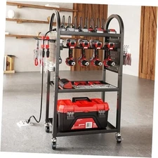  Storage Cart on Wheels with 8 Outlet Power Tool Cart with Charging Station