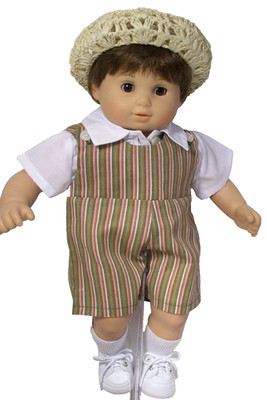 Stripe Romper & Hat White Shirt Doll Clothes For 15  Bitty Baby Boy Twin (Debs)