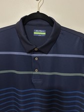 Ben Hogan Mens Golf Polo Shirt Size Large Blue Striped Short Sleeve Performance