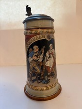 Antique Villeroy & Boch Mettlach No. 2693Drinker and Hostess Beer Stein, 1/2L