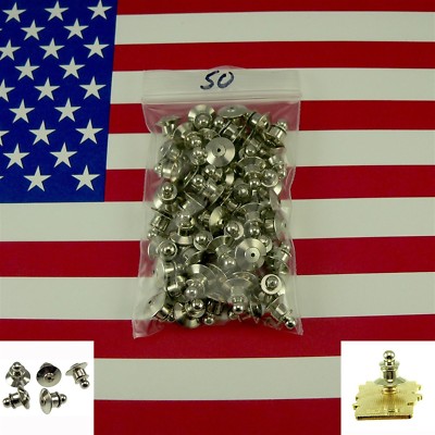50 Chrome Deluxe Tie Tack Ball Top Pin Backs Clasp Locking