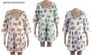 WOMENS FLORAL SUMMER COTTON TUNIC DRESS 