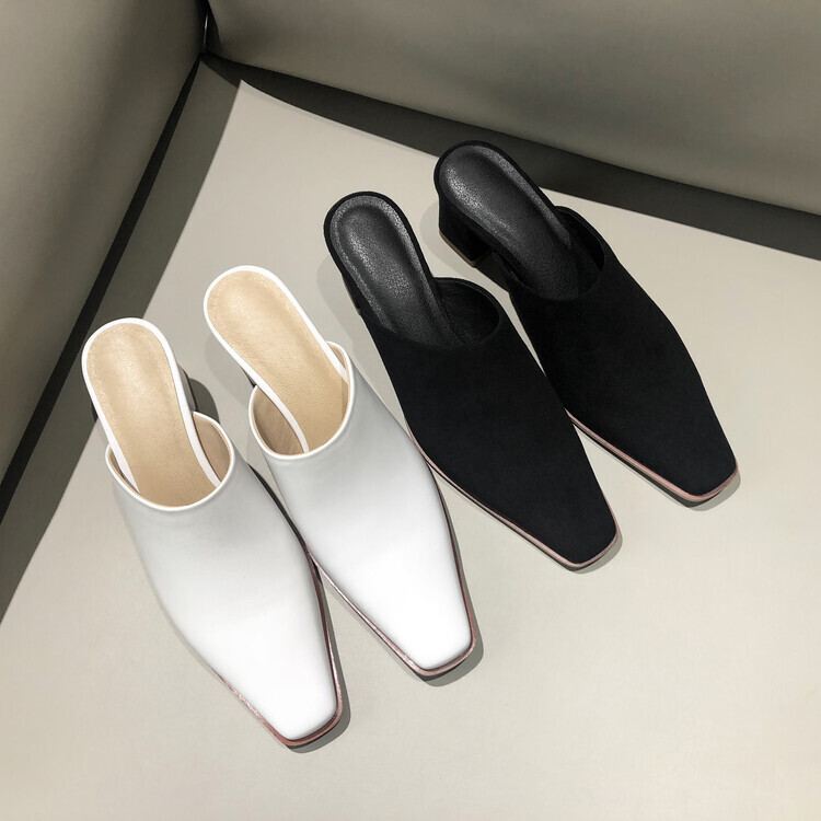 Spring Fall New Design Womens Slingback Mid Heel Shoes Leather