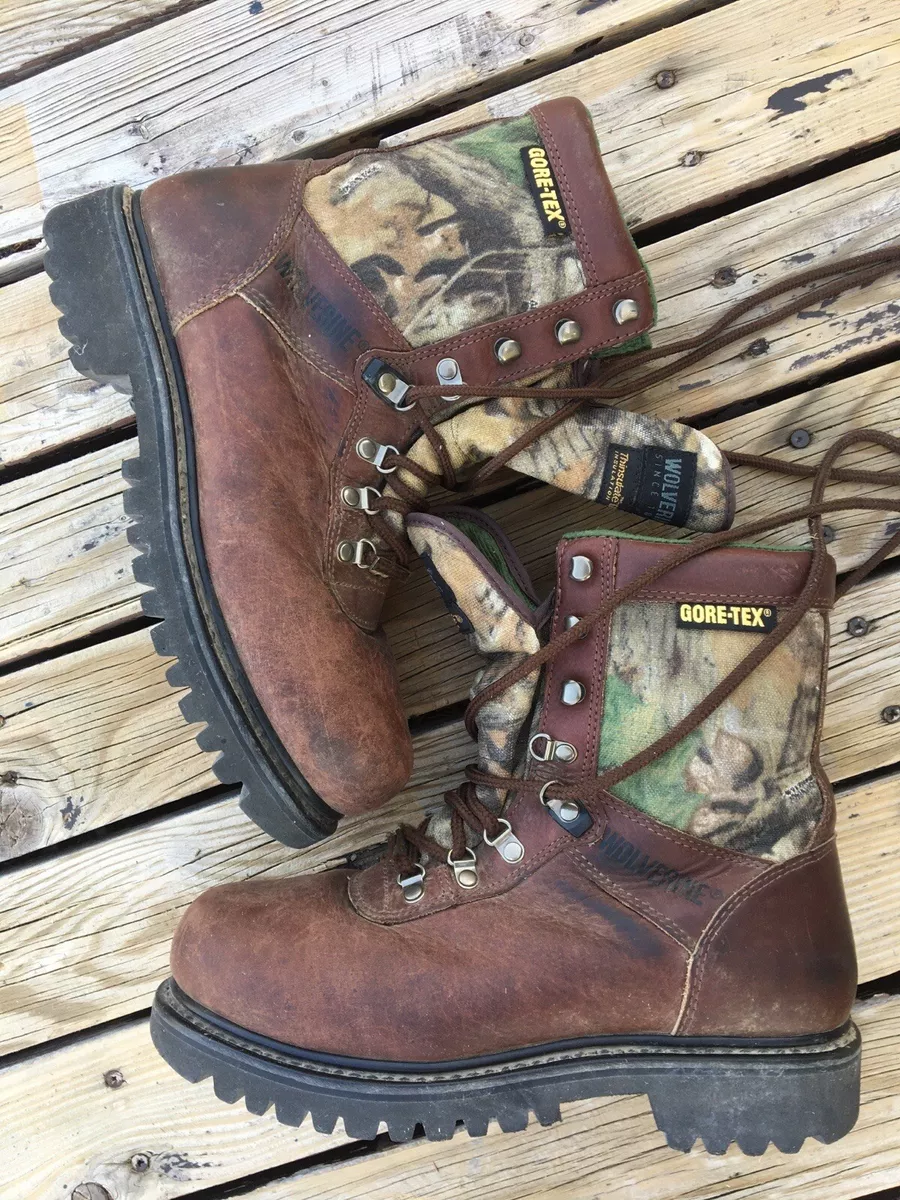 Wolverine Brown Camo Gore Tex Waterproof Boots Oil Resistant Size