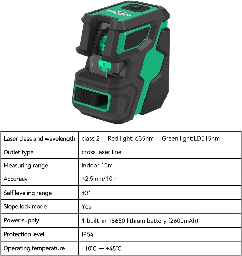 Laser Level Self Leveling, 2D Green Cross Line for Construction and