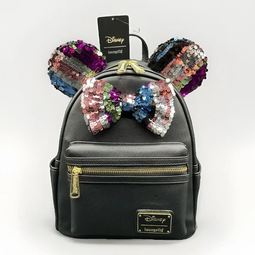 Loungefly Disney Minnie Mouse Sequin Black Mini Backpack BoxLunch Exclusive NWT