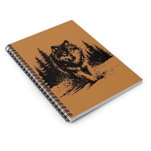 Wolf with Woods Brown background 118 pages Spiral Notebook - Ruled Line - Picture 4 of 5