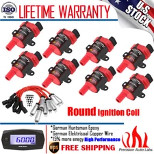 8 Round Ignition Coils w/ Spark Plug Wires Kit For Chevy Silverado 1500 2500 GMC