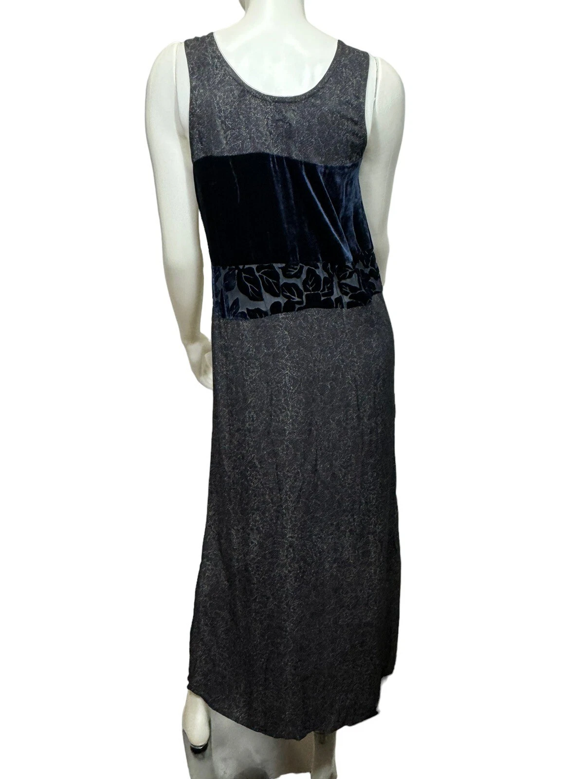 OFF WHITE Maxi Abito Limone Santa Monica Velluto Blu Medio Lungo Grigio Rayon Seta Patchwork