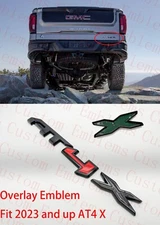Rear Tailgate Gloss Black Red AT4X OVERLAY Emblem 2023+ GMC Sierra 1500