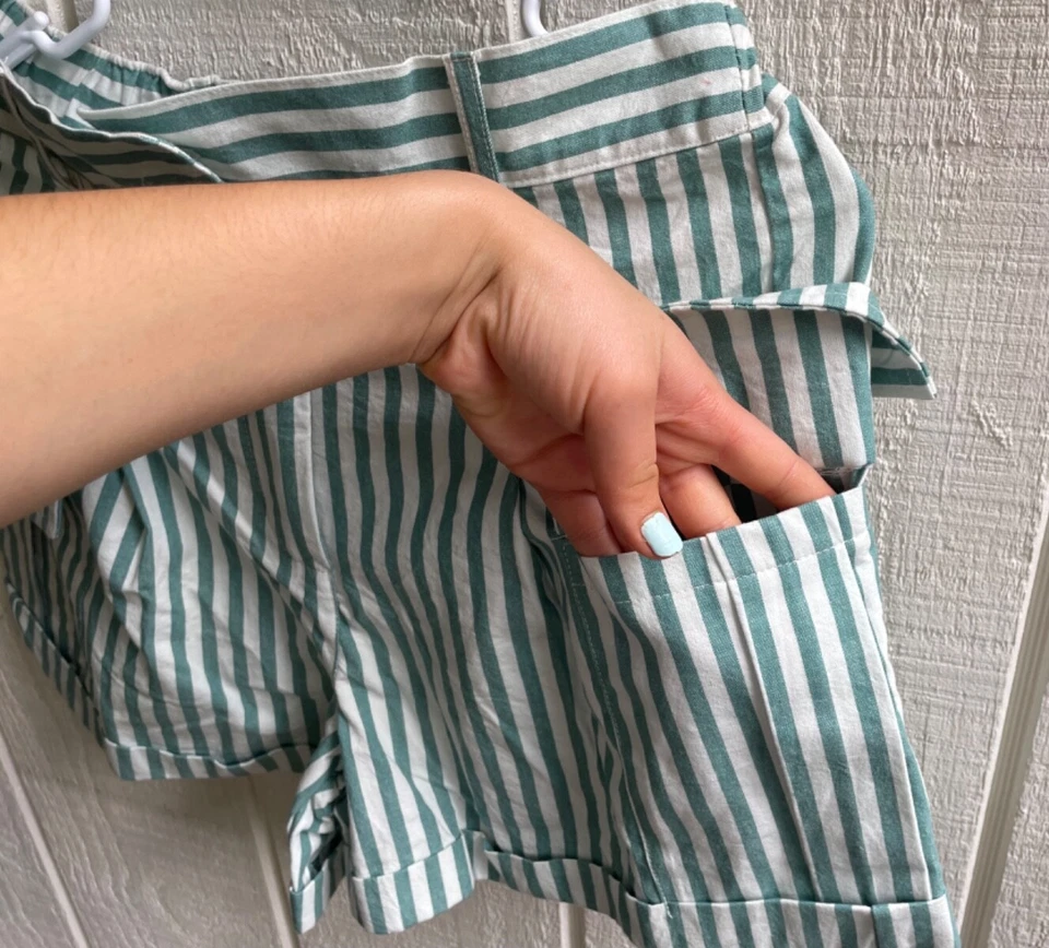 Pantalones Cortos Blu Pepper Estilo Vintage Verde y Blanco Rayas Talla S con Bolsillos DEFECTO NUEVOS CON ETIQUETAS Foto 4 de 4