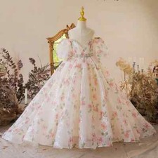 Flower Girl Floral Long Dress Party Formal Ball Gown Kids Evening Prom Dress