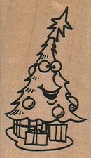 Christmas Tree Face 1 1/2 x 2 1/2" Rubber Stamp, Christmas Stamp