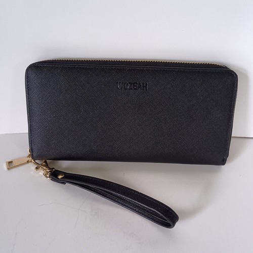 Damen RFID Blocking Zip Around Geldbörse Clutch WOZEAH Schwarz PU Leder