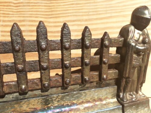 FIRE PLACE VINTAGE FRET GUARD CAST IRON OLD DAMPENER DUST GRILL KNIGHTS ENGLISH - Picture 11 of 12