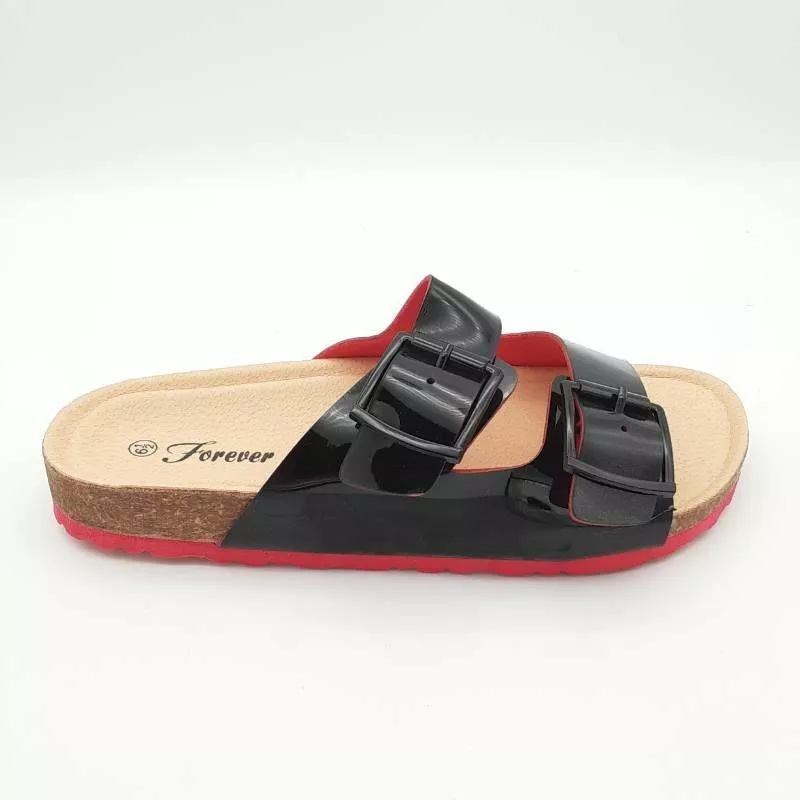 Forever Womens Berk 42 Slide Sandals Black Adjustable Strap