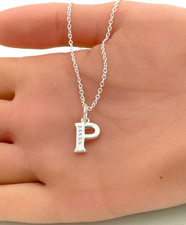 Initial Letter P with Crystals Pendant Necklace Stainless Steel