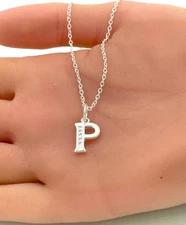 Initial Letter P with Crystals Pendant Necklace Stainless Steel