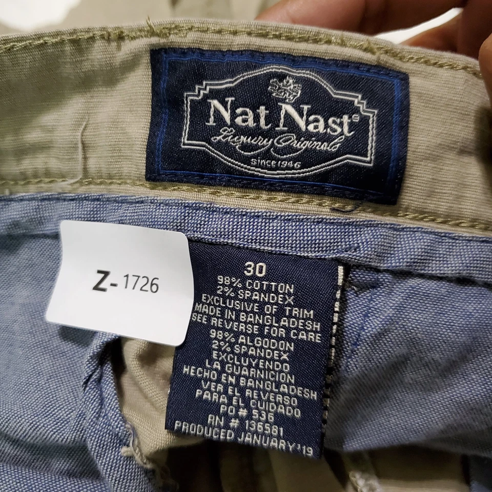 Pantalones Cortos Nat Nast Hombre 30 Beige Carga Frente Plano 9" Bolsillos Entrepierna Elastizados Foto 3 de 4