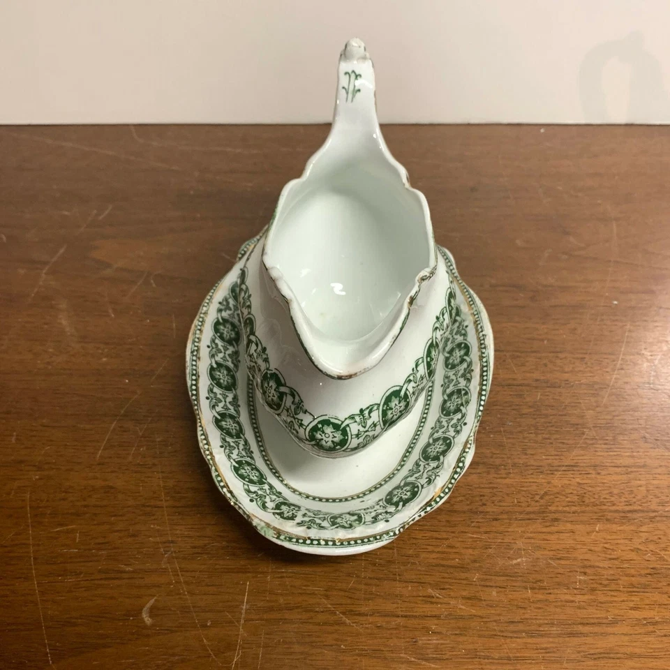 Antiguo barco de salsa verde Bishop and Stonier Roden y artículos de transferencia de placa inferior Foto 3 de 4