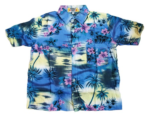 BOY'S LOUD HAWAIIAN SHIRT BLUE WITH FLOWERS SIZE 10 -12 summer holiday party new - Picture 4 of 6