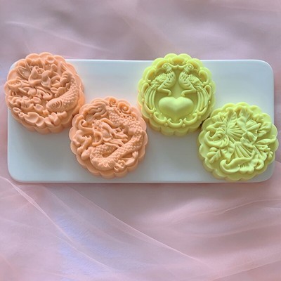 Cookie Cutter Pastry Tool Moon Cake Maker with 4 Different 3D Pattern Stamps