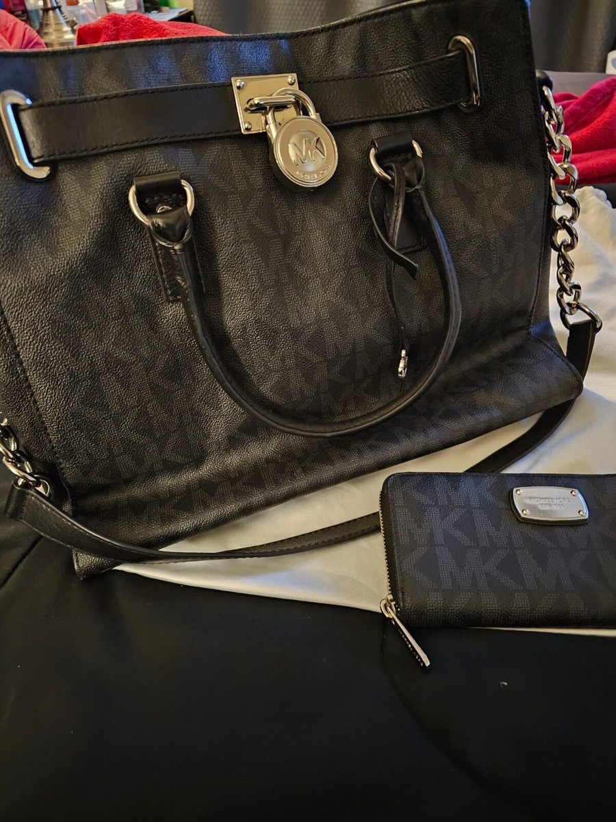 Michael Kors Hamilton Satchel Bag with Silver Chain - Black  display picture 3