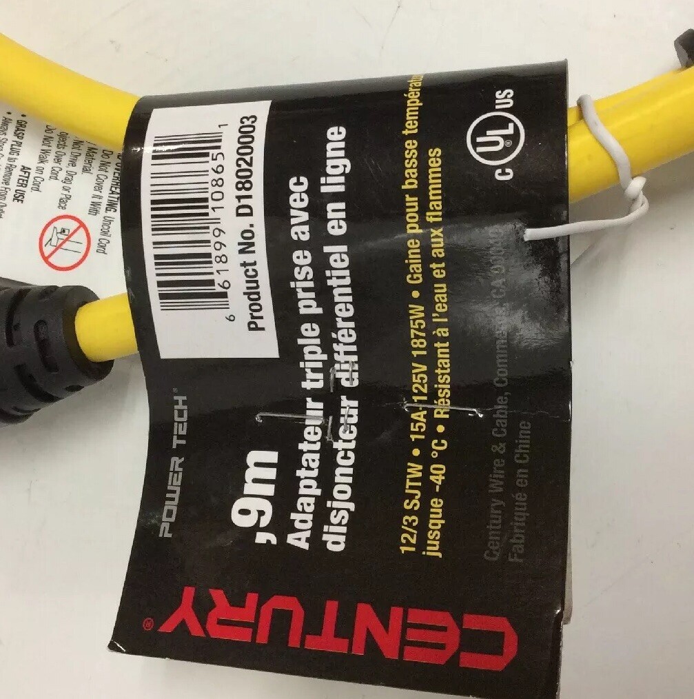 GFCI Extension Cord Ground Fault Interrupter Century 3' Shock With