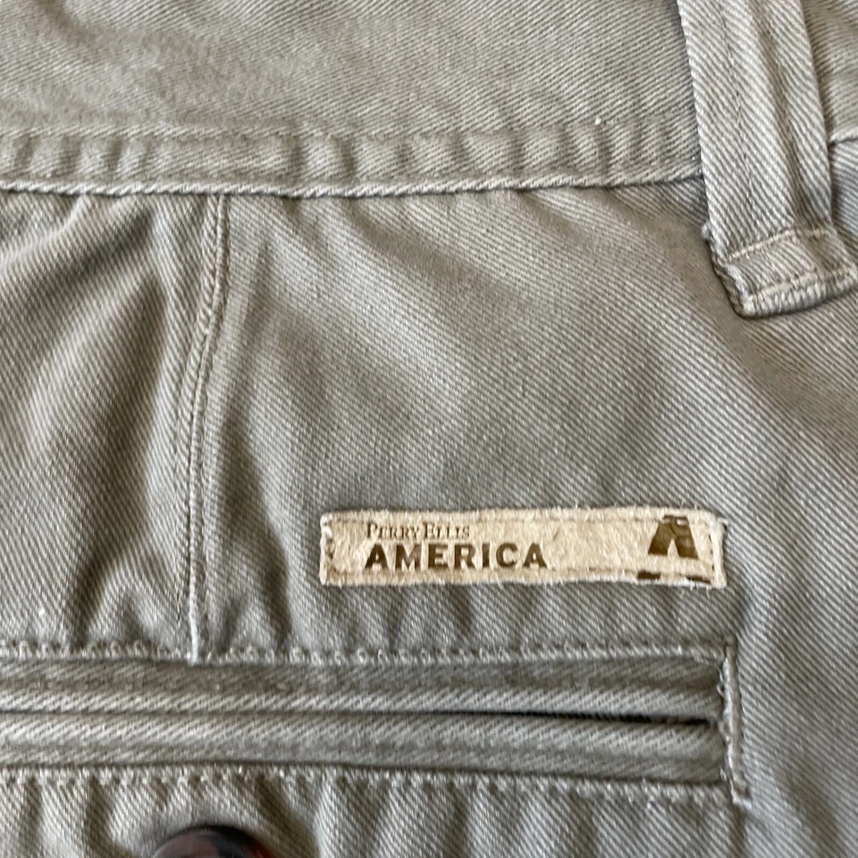 Pantalones Cortos PERRY ELLIS 36 Hombres Verde Caqui Logo Preppy Sarga Frente Plano Chino 36x10 Foto 4 de 4