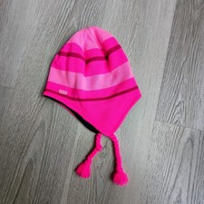 Champion Pink Striped Earflap Beanie Kids Fleece Lined Winter Hat Cozy
