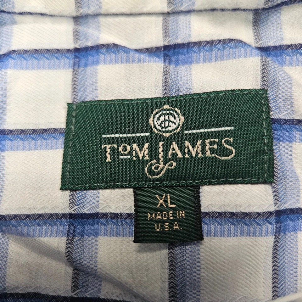 Camisa Tom James Vestido a Cuadros con Botones Manga Larga Preppy Hecha en EE. UU. XL Foto 2 de 4