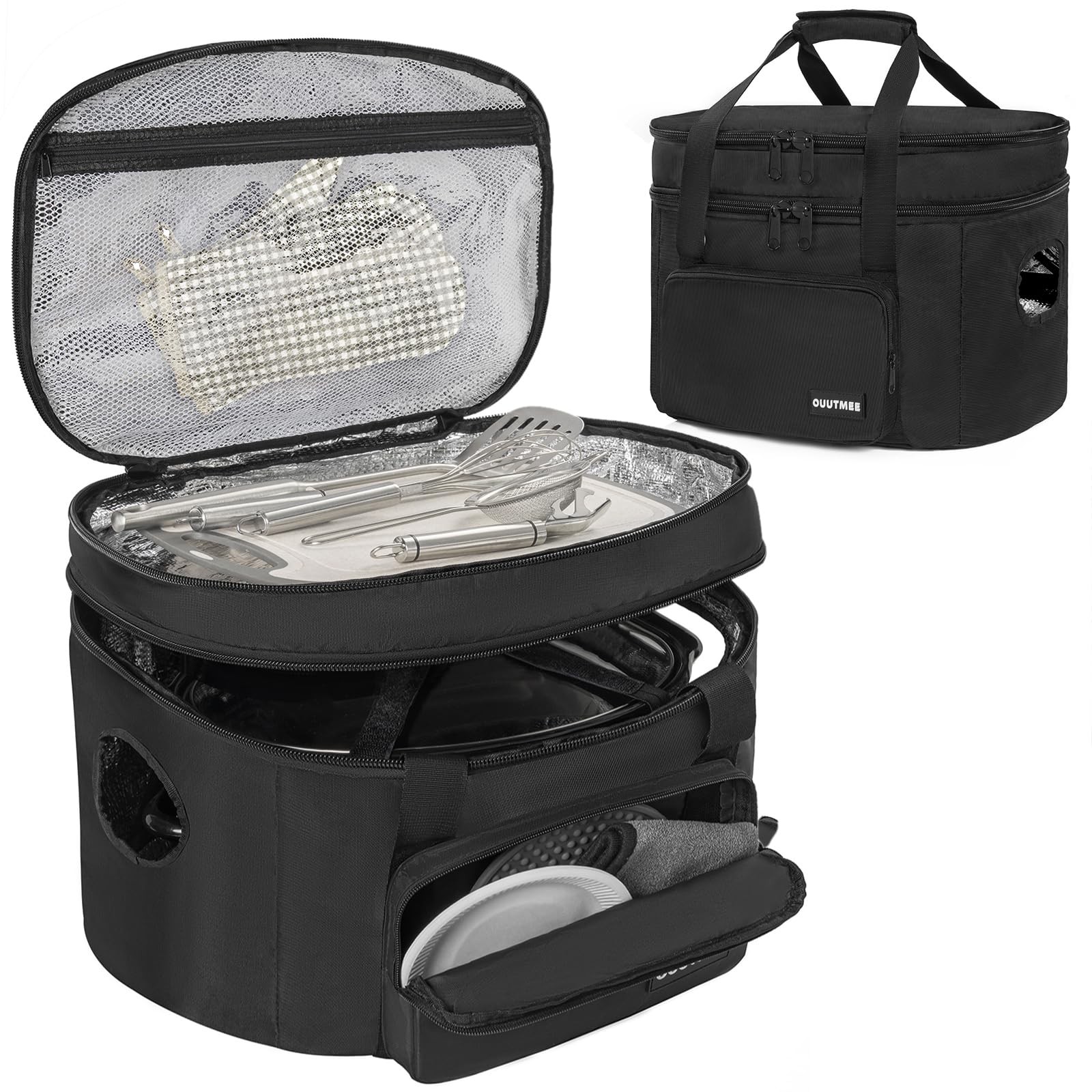 Double Layer Insulated Slow Cooker Travel Bag Carrier for 6-