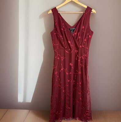 Y2K Womens Midi Dress Size 6 Asymmetric Hem Burnout Red Fairycore Hoco J. Martin