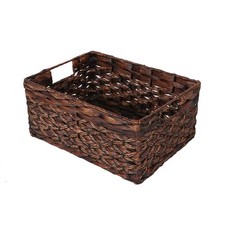 Rectangular Woven Water Hyacinth Basket,Dark Storage Basket With Inside Handl...