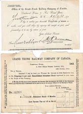 GRAND TRUNK RAILWAY COMPANY  OF CANADA STOCK  CERTIFICATES  1914 & 191-
