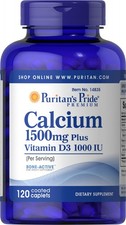 Puritan's Pride Calcium 1500 mg with Vitamin D 1000 IU - 120 Coated Caplets