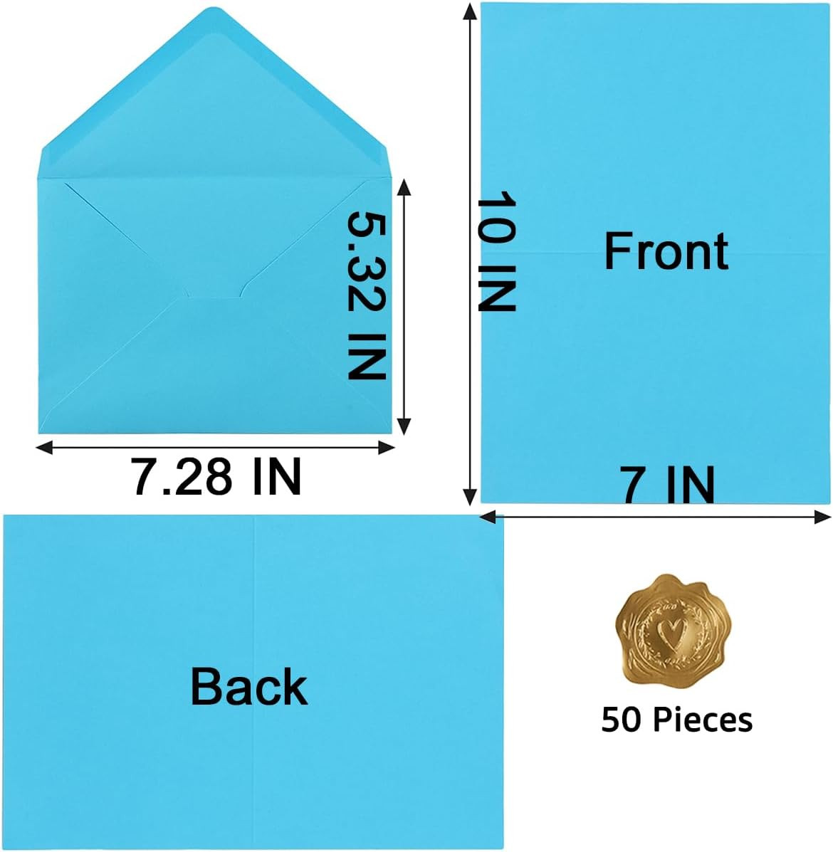 50 Pack A7 Colorful Envelopes with 5X7 Blank Heavy Colored Folded Cardstock and