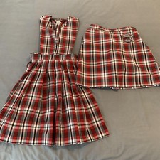 Dennis School Uniform Jumper Dress And Skort Girls 14 Red Plaid Pleated 2 Piece