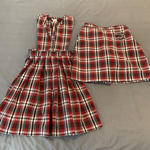 Dennis School Uniform Jumper Dress And Skort Girls 14 Red Plaid Pleated 2 Piece