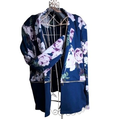 Iman Global Chic Navy Floral Convertible Blazer Jacket Size 3XL