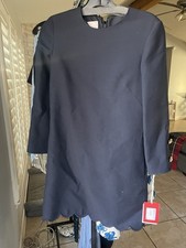 Valentino Navy Crepe Dress Scallop Hem