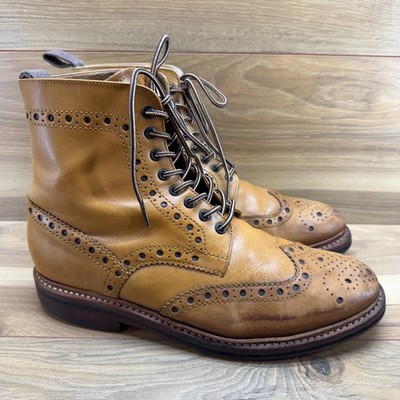 Grenson Fred Brogue Boots Mens 9 Tan Wingtip Lace Up