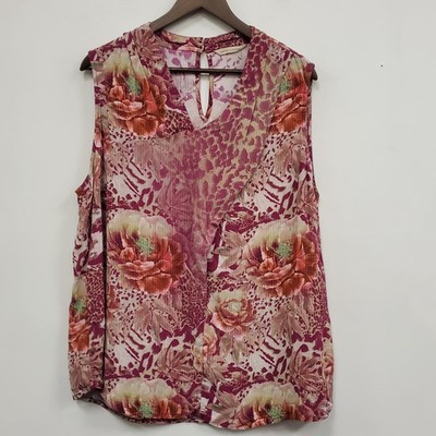 Soft Surroundings Womens Sleeveless V Neck Floral Tunic Top Size 1X Eclectic