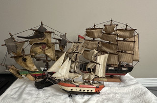 3 Vintage Wooden Model Replica Ships Santa Maria Bergantin Siglo XVIII Other